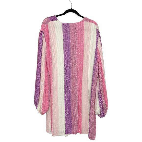 RETROFETE Gabrielle Sequin Wrap Dress in Multi Pink Stripe - Picture 5 of 11